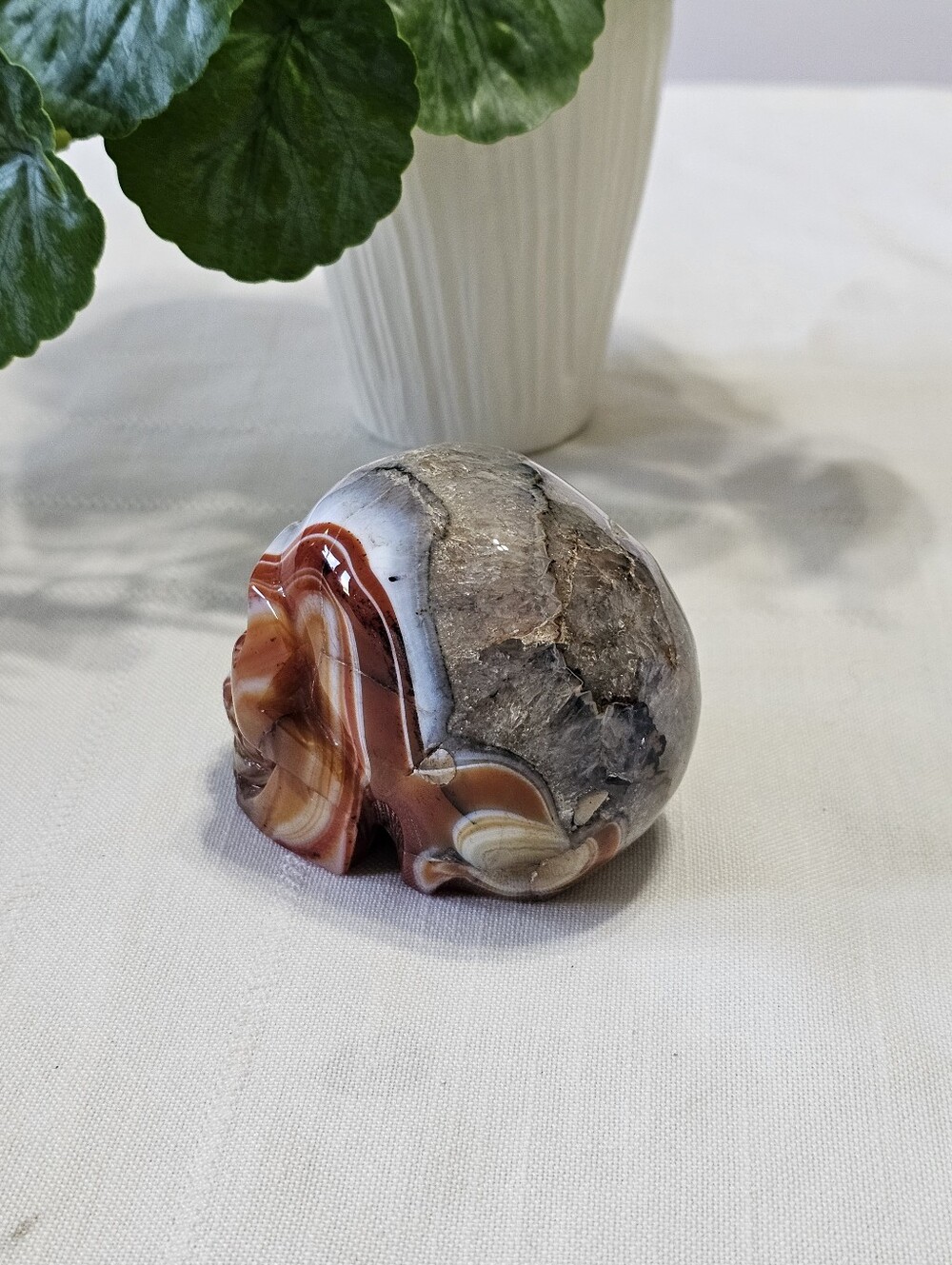Carved Banded Agate Skull Sculpture - Picture 4 of 12